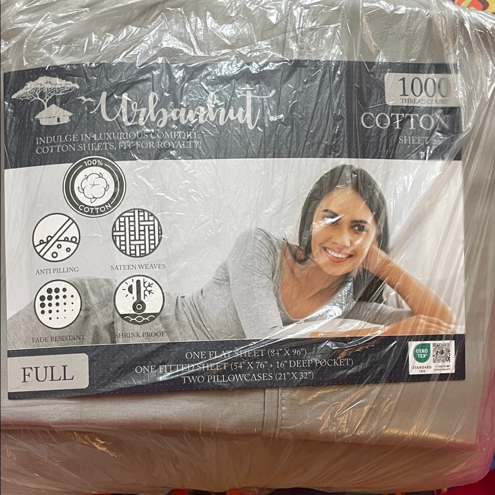 Urbanhut 1000 Thread Gray Cotton Sheets. NWOT. Full Size Sheets.
